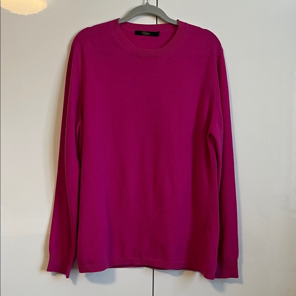 NWOT Wool Cashmere Elegant Fuchsia Pink Crew Neck Sweater Long, Size XXL